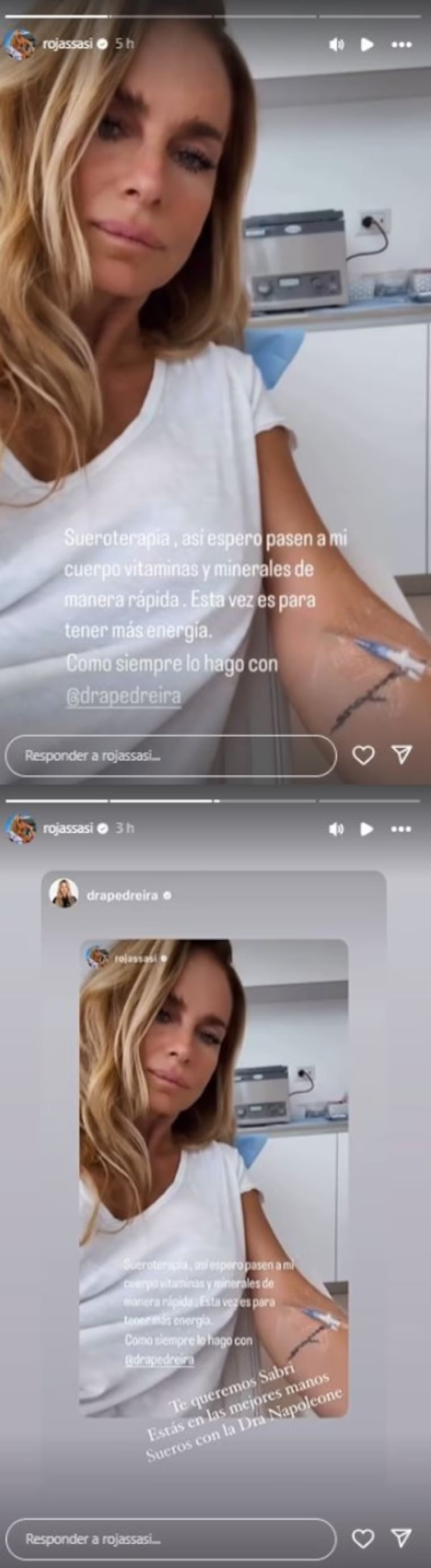 Los posteos de Sabrina Rojas y su médica. 