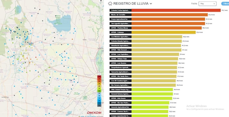 Los puntos de la provincia en donde más llovió el lunes.