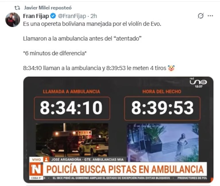 Los reposteos de Javier Milei sobre el caso Cerimedo. (Foto: captura X)