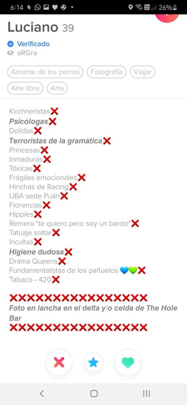 "Los requisitos de Luciano": publicó en Tinder las cosas que no tolera de las mujeres y se hizo viral