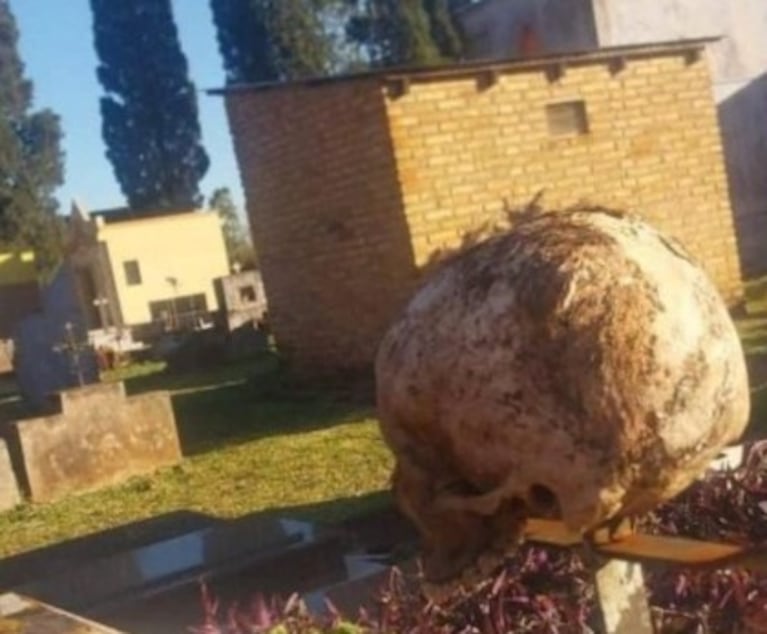 Los restos profanados aparecieron en una reja del cementerio.