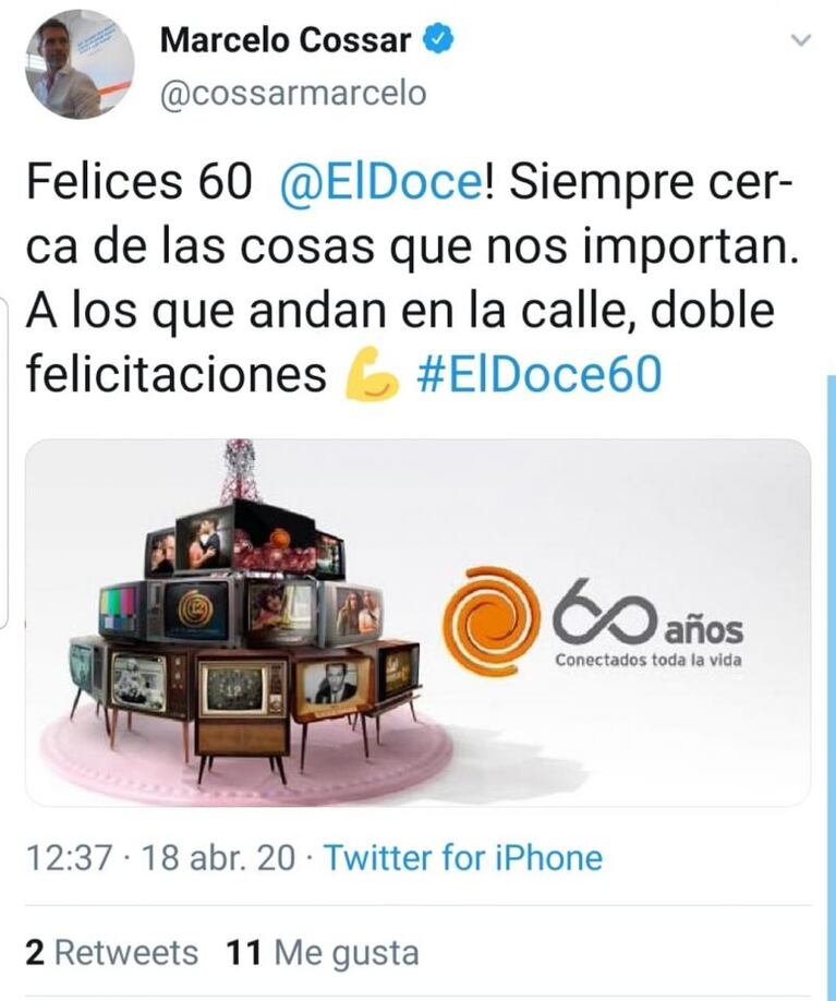 Los saludos por los 60 años de El Doce