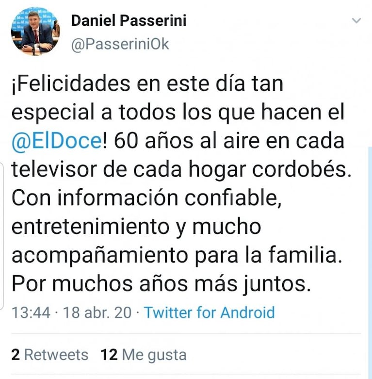 Los saludos por los 60 años de El Doce