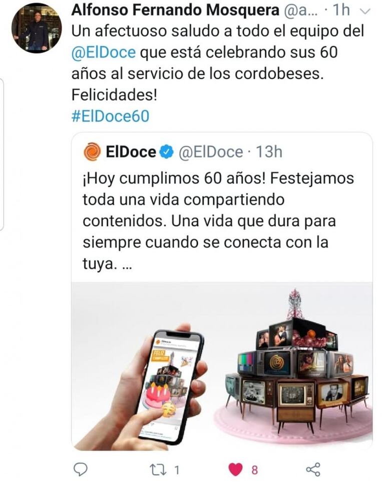 Los saludos por los 60 años de El Doce