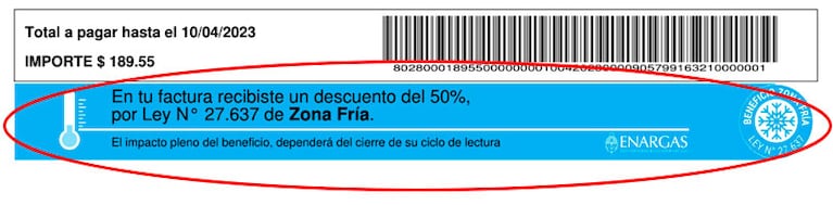 Los subsidios por zona fría figuran en el pie de la factura.