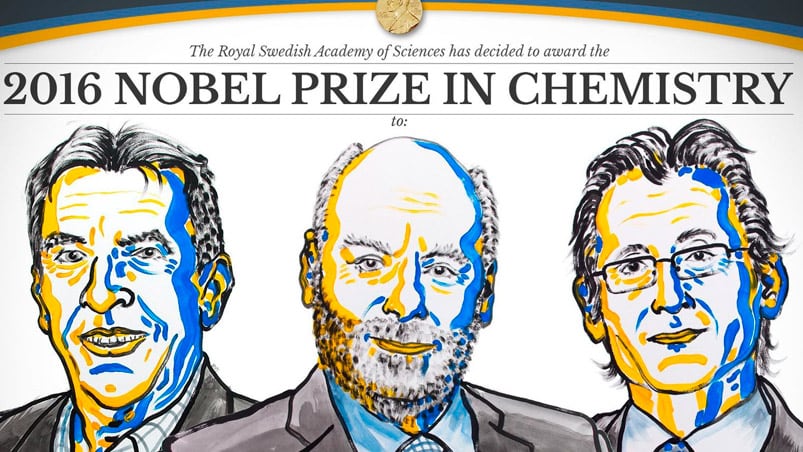 Los tres ganadores del Nobel de Química 2016.