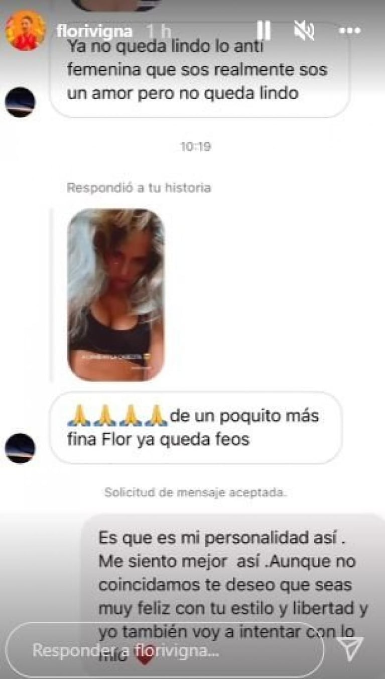 Luego de tildarla como “anti femenina”, Flor Vigna respondió con firmeza en las redes 