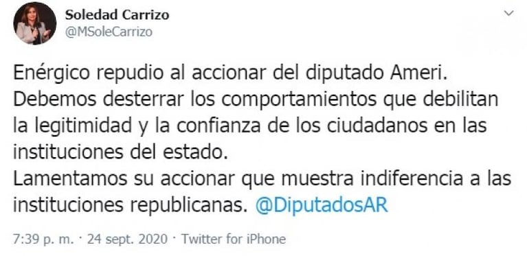 Luis Juez repudió el juego sexual del diputado Ameri en vivo: "Hay que echarlo como a un perro"