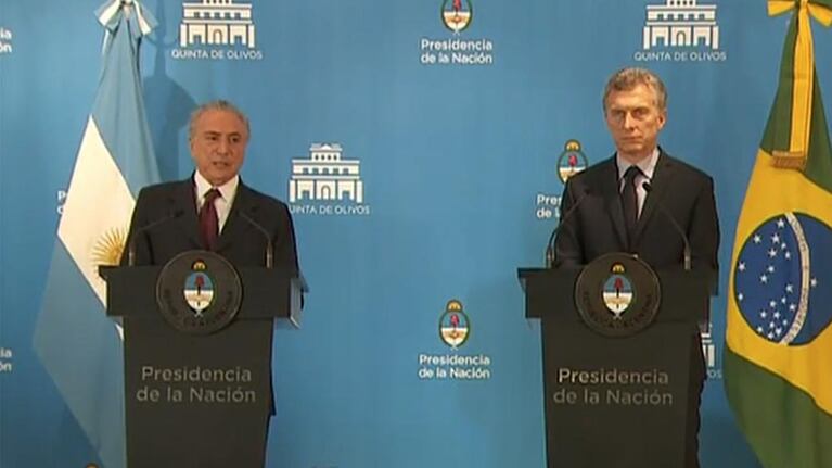 Macri a Temer: "La mayoría de los argentinos nos sentimos vinculados a Brasil"