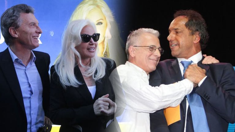 Macri con Susana y Scioli con Gerardo Romano.