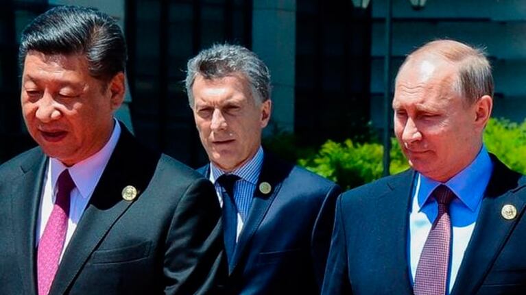 Macri junto al presidente chino Xi Jinping y el ruso Vladimir Putin.