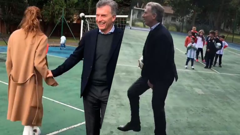Macri se divirtió con los chicos y recibió un duro pelotazo.