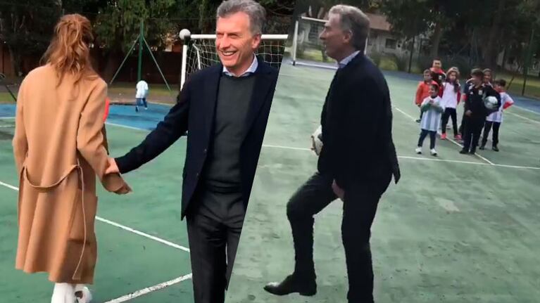 Macri se divirtió con los chicos y recibió un duro pelotazo.