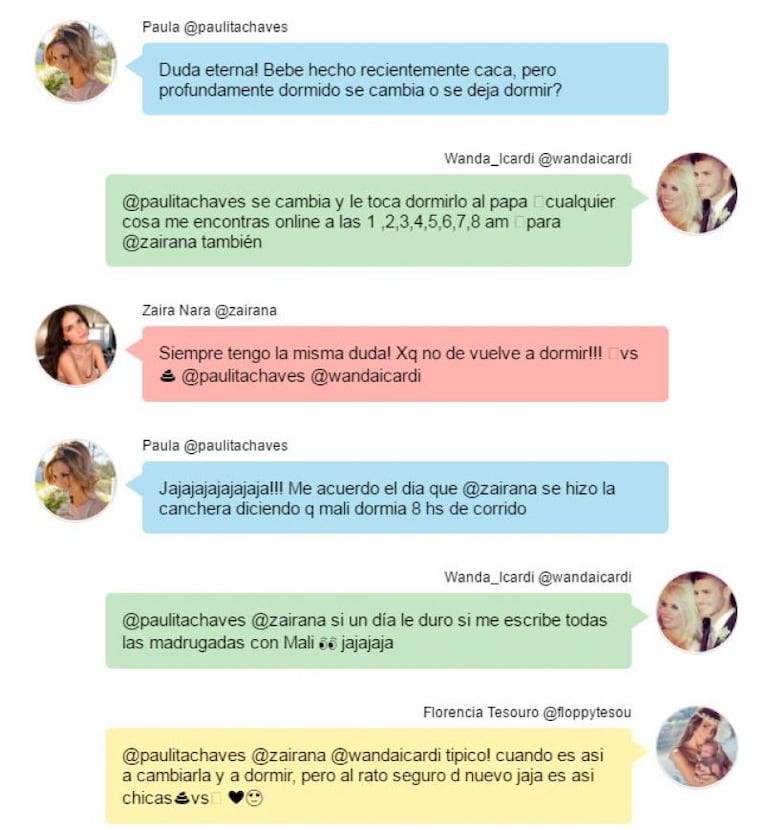 Mamás tuiteras: la insólita charla sobre bebés entre Paula, Wanda, Zaira y Floppy