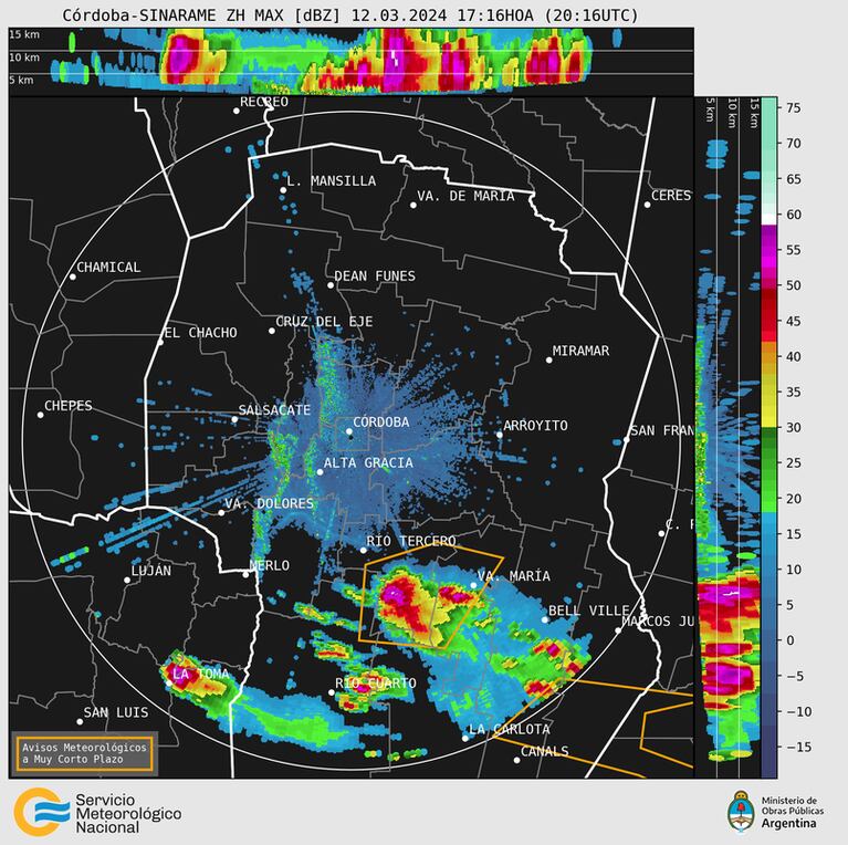 Mapa de la tormenta sobre el sur de la provincia.