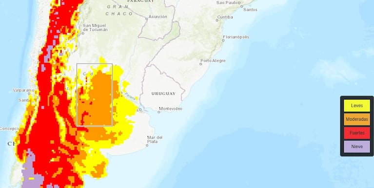 Mapa de riesgo de heladas para este jueves.