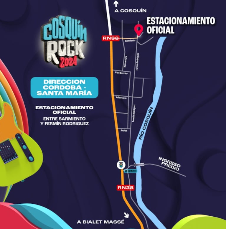 Mapa del estacionamiento de Cosquín Rock.