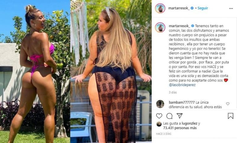 Mar Tarrés publicó una foto comparándose con Sol Pérez 