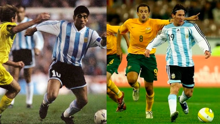 Maradona y Messi contra Australia.