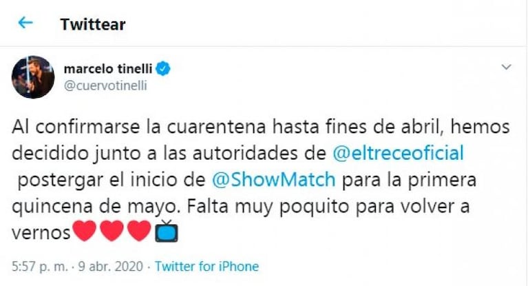 Marcelo Tinelli anunció que postergó el inicio de ShowMatch
