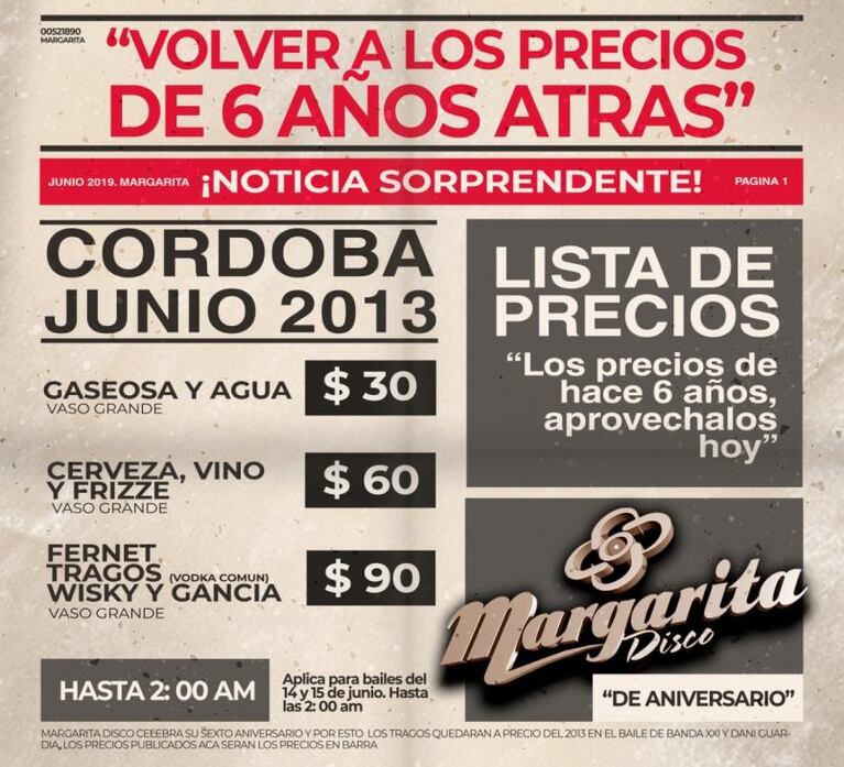 Margarita festeja con precios de hace seis años