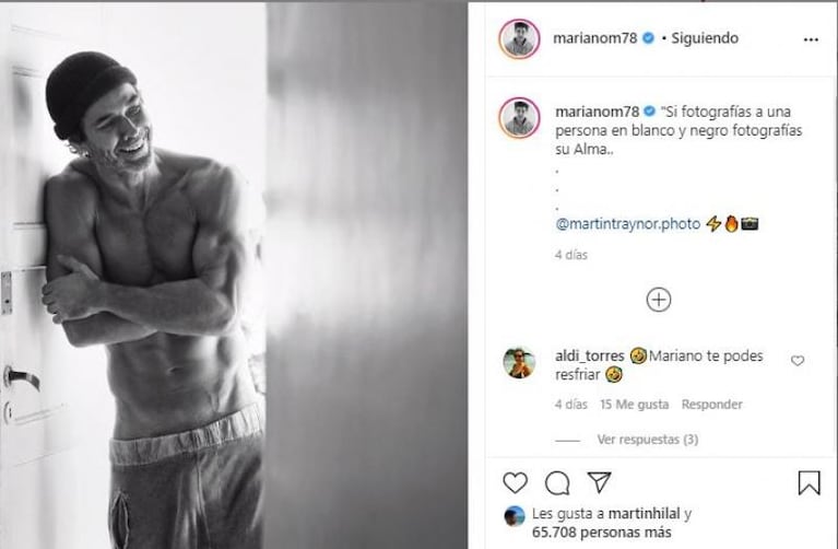 Mariano Martínez y otra foto al límite en Instagram: el "detalle" que llamó la atención