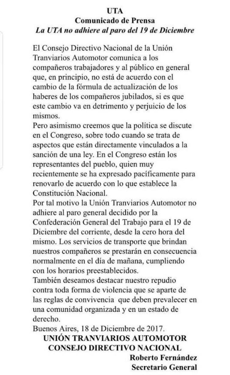 Martes de paro: UTA no se sumó y el transporte urbano es normal