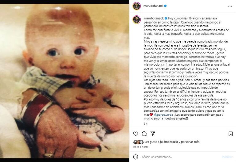 Maru Botana recordó a su hijo Facundo, e en el día en que hubiera cumplido 16 años. (Foto: Captura Instagram /marubotanaok)