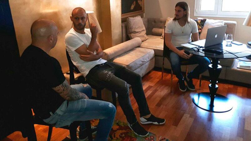 Mascherano junto a Sampaoli y Beccacece.