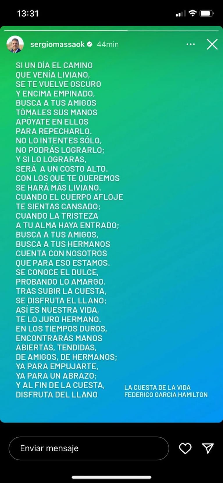 Massa compartió un sentido poema que le adjudicó a García Lorca por error