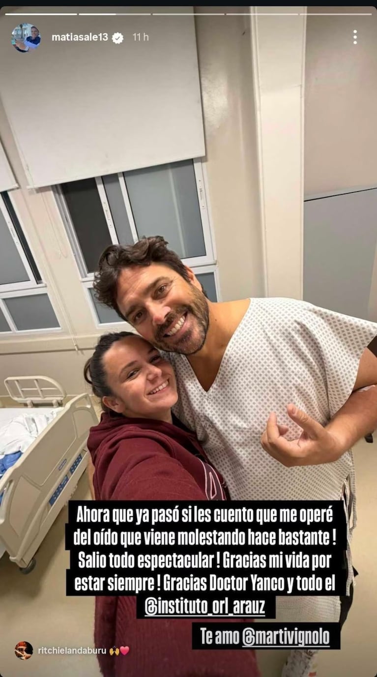 Matías Alé se operó de un problema que lo aquejaba hacía años: la foto desde el quirófano