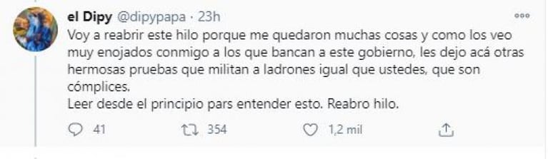 Mauricio Macri retuiteó un mensaje de "El Dipy" con críticas al Gobierno