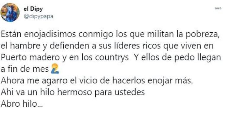 Mauricio Macri retuiteó un mensaje de "El Dipy" con críticas al Gobierno