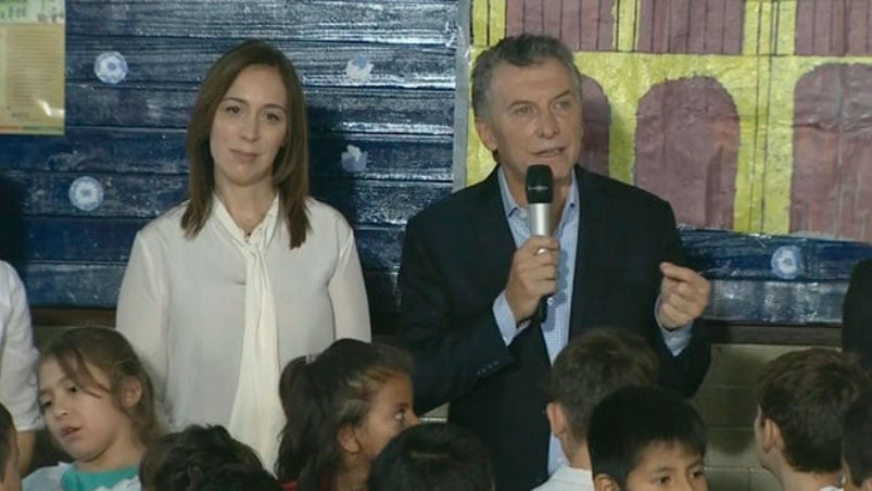 Mauricio Macri y María Eugenia Vidal durante el anuncio educativo en la Provincia.