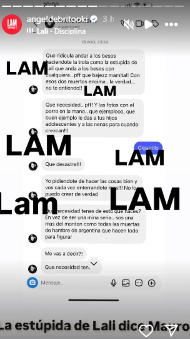 Mauro Icardi trató de estúpida a Lali Espósito (Foto: captura Instagram/angeldebritooki)