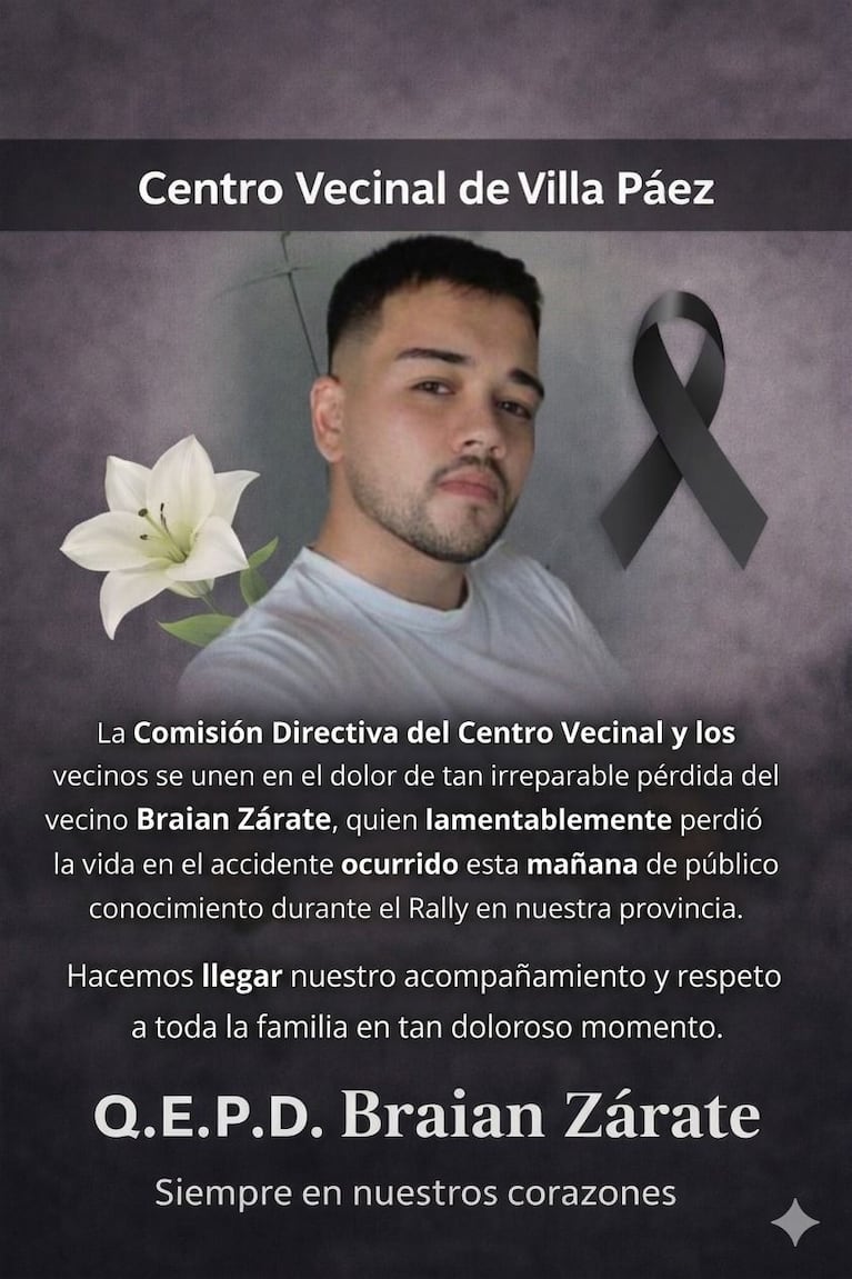 “Me dejaste destruido”: la sentida despedida al joven que murió embestido por un auto en el Rally Sudamericano