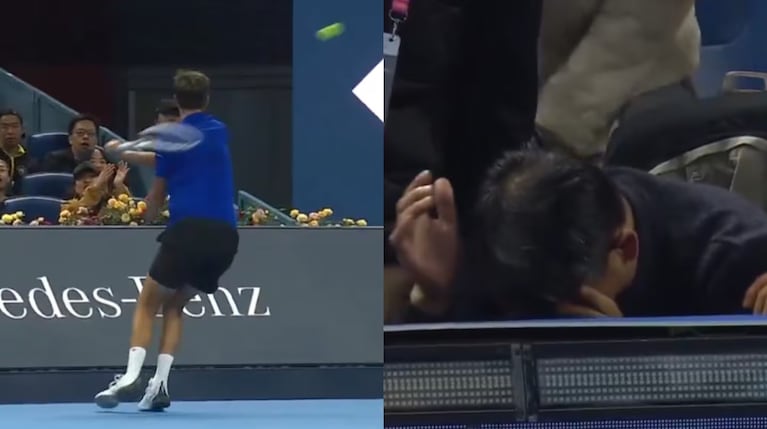 Medvedev le pegó un pelotazo en la cara a un espectador en el China Open y fue descalificado: el video
