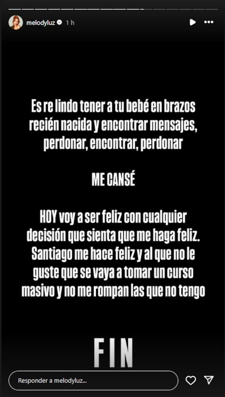 Melody Luz insinuó que Alex Caniggia la engañó y que ella lo descubrió cuando estaba con su bebé