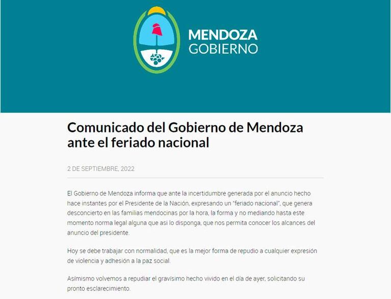 Mendoza y Jujuy no adhirieron al feriado nacional