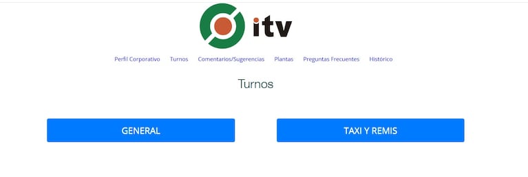 Menú de inicio en la página de ITV denunciada cómo falsa.