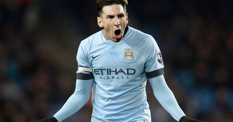 Messi con la celeste del City (fotomontaje)