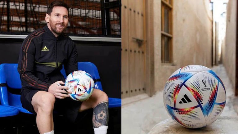 Messi con la pelota oficial del Mundial.