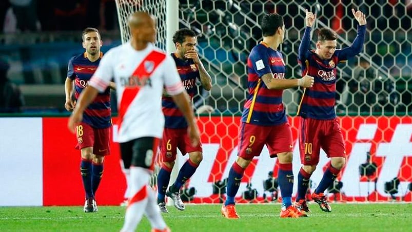 Messi festeja su gol frente a River. 