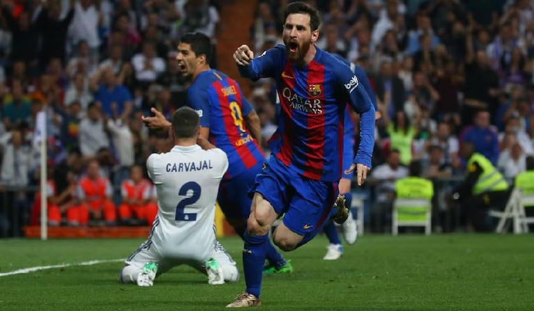 Messi grita con todo uno de sus goles en el Santiago Bernabeu.