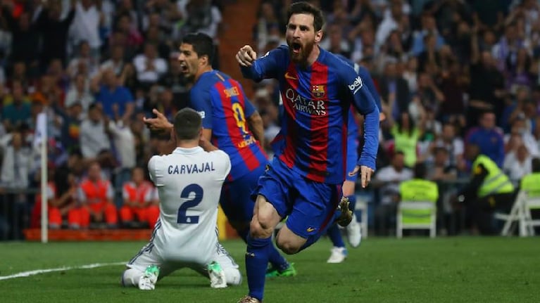 Messi grita con todo uno de sus goles en el Santiago Bernabeu.