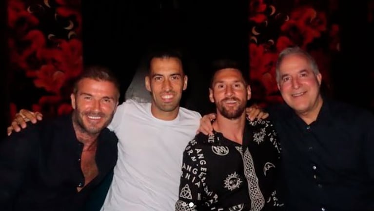 Messi junto a Beckham, Busquets y Mas.
