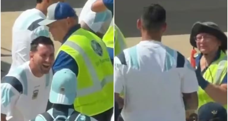 Messi no contuvo la risa ante el desopilante momento en el aeropuerto.