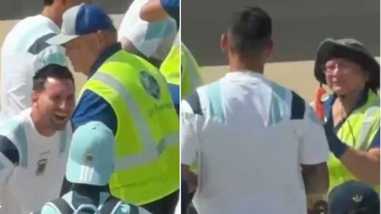 Messi no contuvo la risa ante el desopilante momento en el aeropuerto.