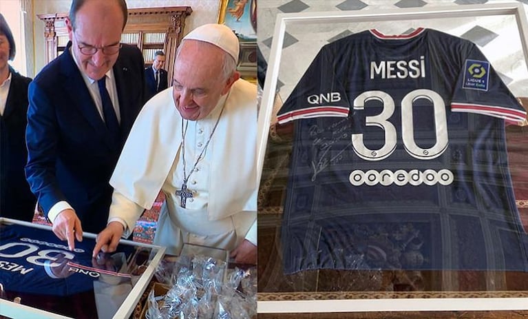 Messi recibió de regalo una camiseta firmada por el Papa Francisco
