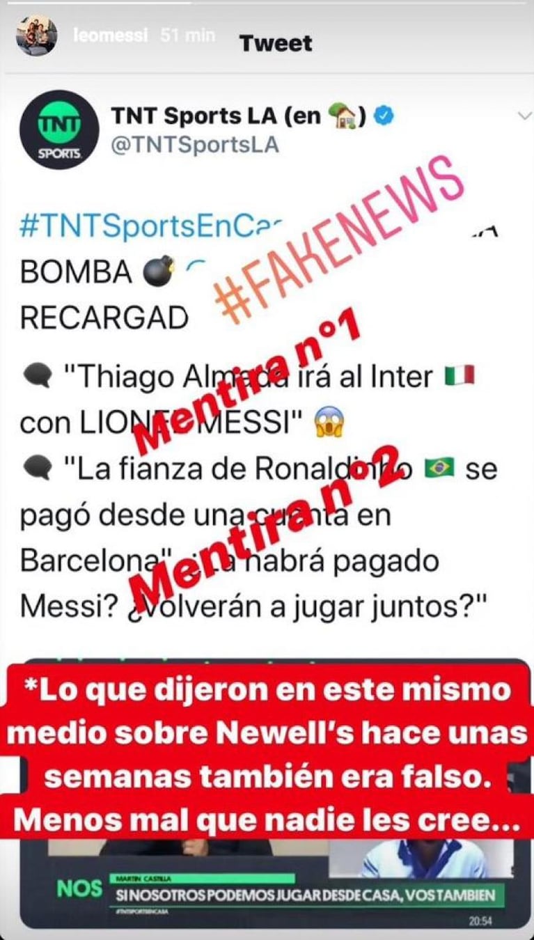 Messi se enojó con un medio argentino por dos informaciones falsas 